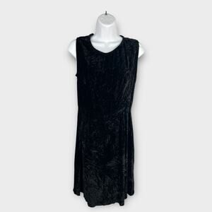 Vintage handmade black velvet knee length sheath sleeveless dress size‎ 4 XS/S